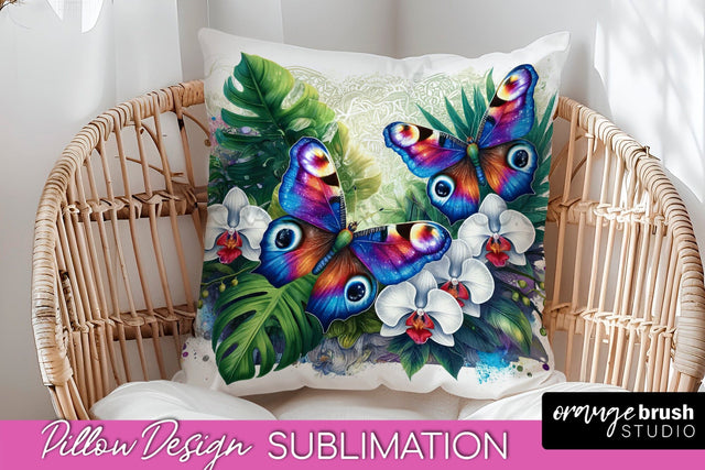 Butterfly Pillow Cover - Flowers Pillow Sublimation Sublimation OrangeBrushStudio 