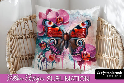 Butterfly Pillow Cover - Flowers Pillow Sublimation Sublimation OrangeBrushStudio 