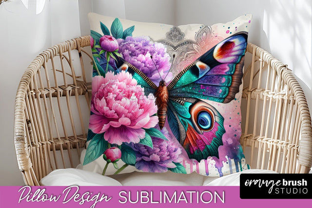 Butterfly Pillow Cover - Flowers Pillow Sublimation Sublimation OrangeBrushStudio 