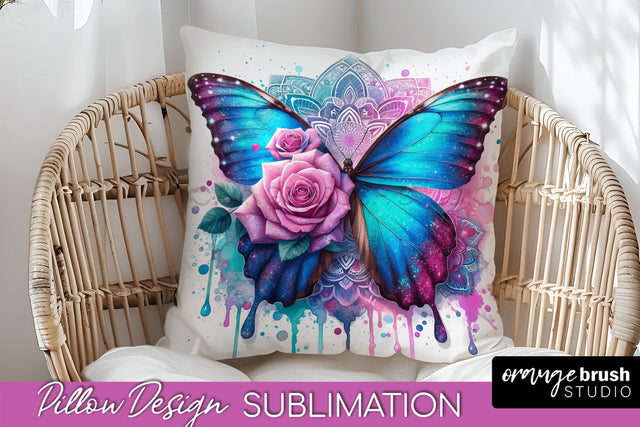 Butterfly Pillow Cover - Flowers Pillow Sublimation Sublimation OrangeBrushStudio 