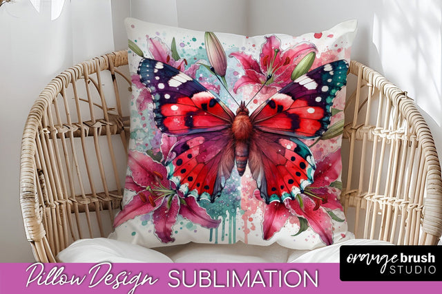 Butterfly Pillow Cover - Flowers Pillow Sublimation Sublimation OrangeBrushStudio 