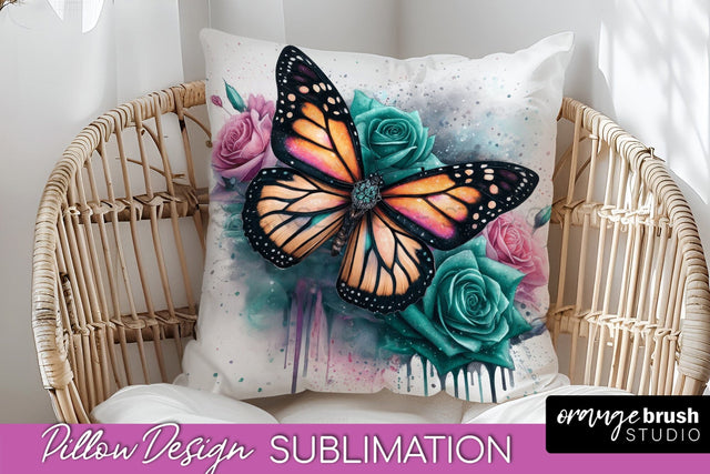 Butterfly Pillow Cover - Flowers Pillow Sublimation Sublimation OrangeBrushStudio 