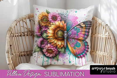 Butterfly Pillow Cover - Flowers Pillow Sublimation Sublimation OrangeBrushStudio 