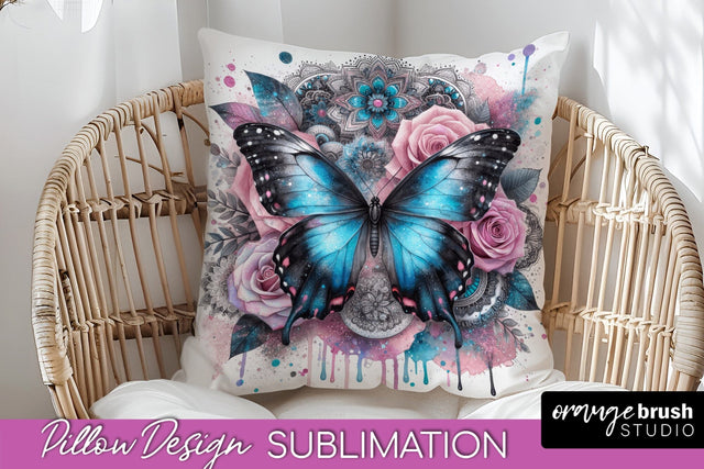 Butterfly Pillow Cover - Flowers Pillow Sublimation Sublimation OrangeBrushStudio 