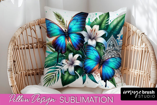 Butterfly Pillow Cover - Flowers Pillow Sublimation Sublimation OrangeBrushStudio 