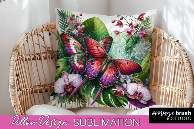 Butterfly Pillow Cover - Flowers Pillow Sublimation Sublimation OrangeBrushStudio 