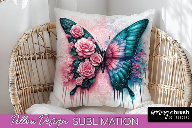 Butterfly Pillow Cover - Flowers Pillow Sublimation Sublimation OrangeBrushStudio 
