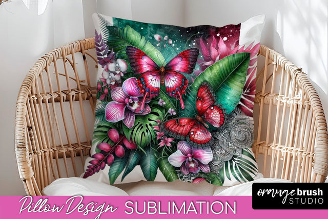 Butterfly Pillow Cover - Flowers Pillow Sublimation Sublimation OrangeBrushStudio 