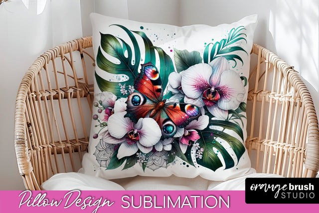 Butterfly Pillow Cover - Flowers Pillow Sublimation Sublimation OrangeBrushStudio 