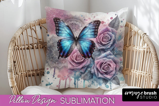 Butterfly Pillow Cover - Flowers Pillow Sublimation Sublimation OrangeBrushStudio 