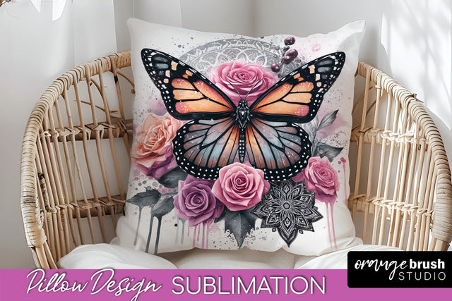Butterfly Pillow Cover - Flowers Pillow Sublimation Sublimation OrangeBrushStudio 
