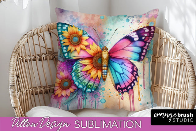 Butterfly Pillow Cover - Flowers Pillow Sublimation Sublimation OrangeBrushStudio 