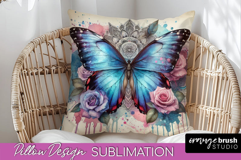 Butterfly Pillow Cover - Flowers Pillow Sublimation Sublimation OrangeBrushStudio 