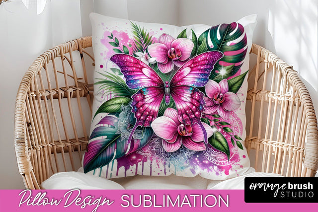 Butterfly Pillow Cover - Flowers Pillow Sublimation Sublimation OrangeBrushStudio 