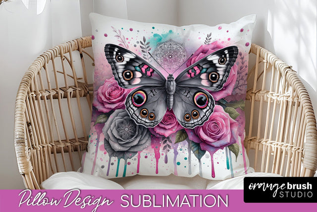 Butterfly Pillow Cover - Flowers Pillow Sublimation Sublimation OrangeBrushStudio 