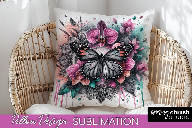 Butterfly Pillow Cover - Flowers Pillow Sublimation Sublimation OrangeBrushStudio 