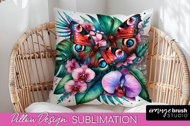 Butterfly Pillow Cover - Flowers Pillow Sublimation Sublimation OrangeBrushStudio 