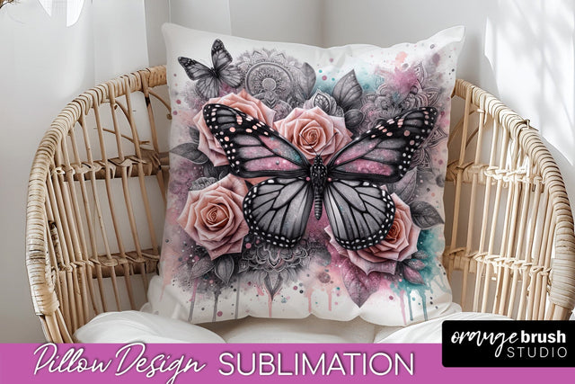 Butterfly Pillow Cover - Flowers Pillow Sublimation Sublimation OrangeBrushStudio 