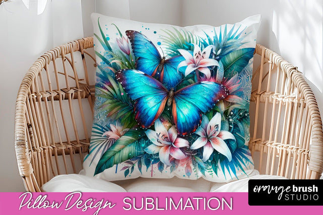 Butterfly Pillow Cover - Flowers Pillow Sublimation Sublimation OrangeBrushStudio 