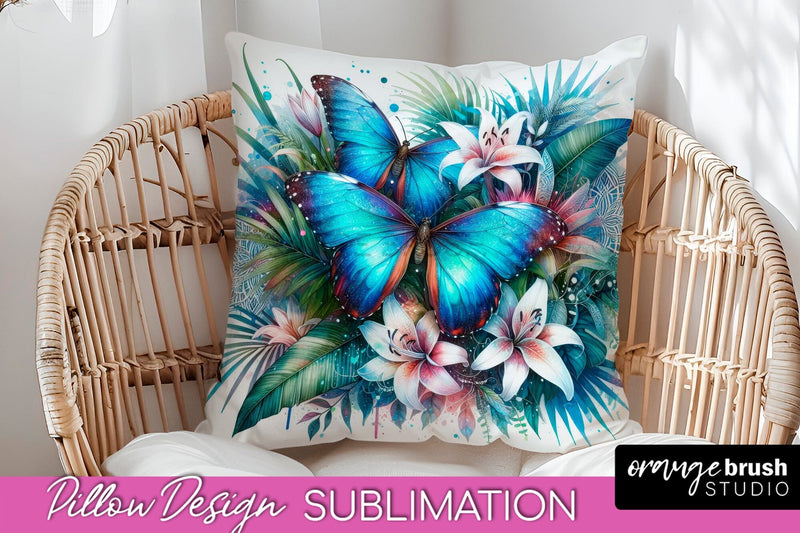 Butterfly Pillow Cover - Flowers Pillow Sublimation Sublimation OrangeBrushStudio 