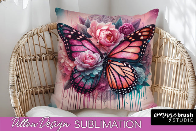 Butterfly Pillow Cover - Flowers Pillow Sublimation Sublimation OrangeBrushStudio 