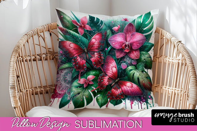 Butterfly Pillow Cover - Flowers Pillow Sublimation Sublimation OrangeBrushStudio 