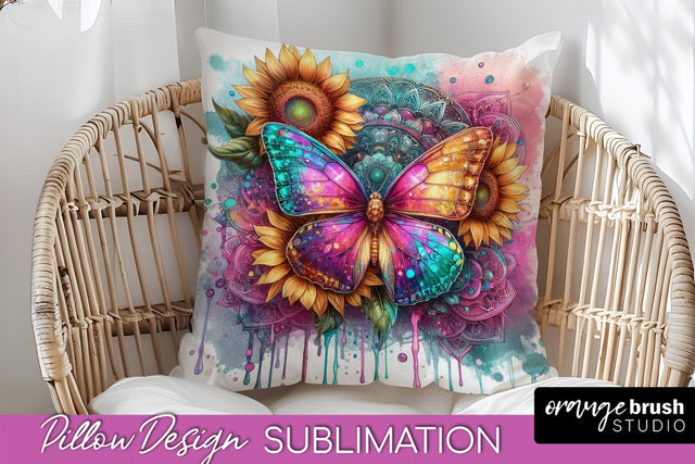 Butterfly Pillow Cover - Flowers Pillow Sublimation Sublimation OrangeBrushStudio 