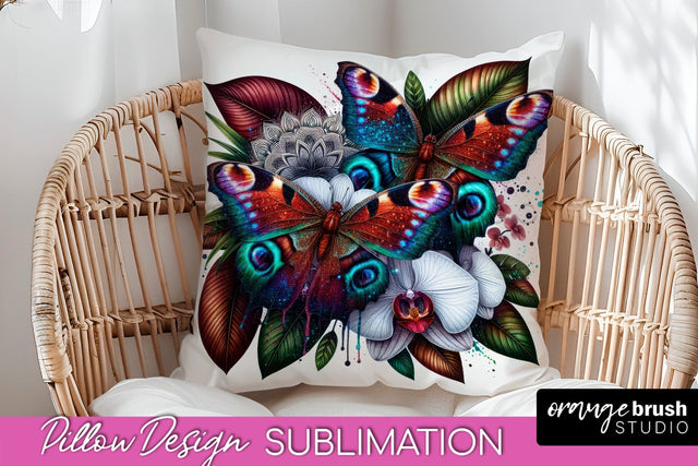 Butterfly Pillow Cover - Flowers Pillow Sublimation Sublimation OrangeBrushStudio 
