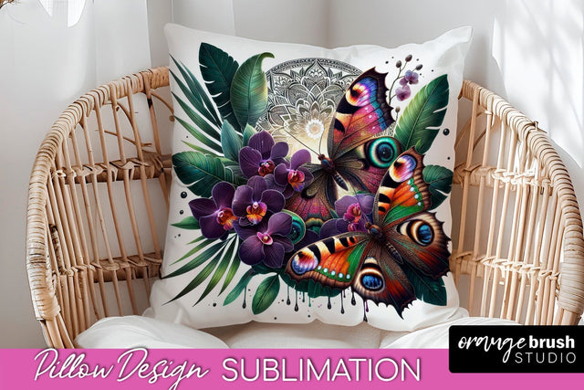 Butterfly Pillow Cover - Flowers Pillow Sublimation Sublimation OrangeBrushStudio 