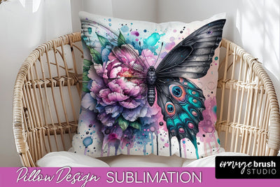 Butterfly Pillow Cover - Flowers Pillow Sublimation Sublimation OrangeBrushStudio 