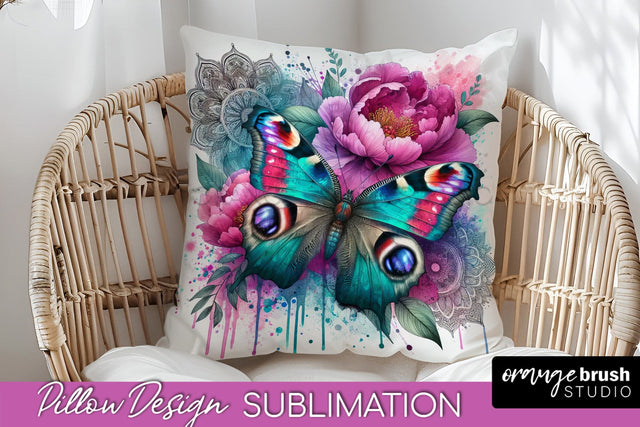 Butterfly Pillow Cover - Flowers Pillow Sublimation Sublimation OrangeBrushStudio 