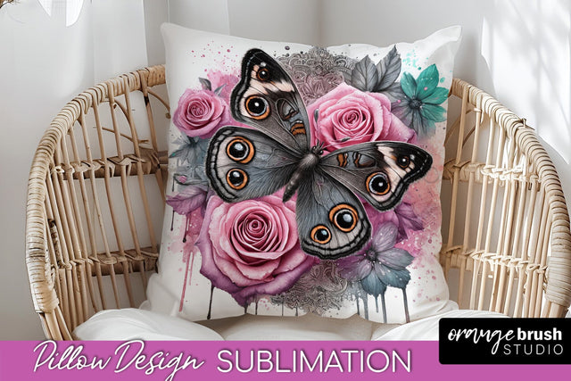 Butterfly Pillow Cover - Flowers Pillow Sublimation Sublimation OrangeBrushStudio 