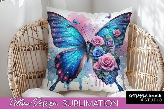 Butterfly Pillow Cover - Flowers Pillow Sublimation Sublimation OrangeBrushStudio 