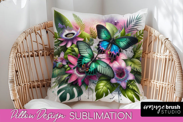 Butterfly Pillow Cover - Flowers Pillow Sublimation Sublimation OrangeBrushStudio 