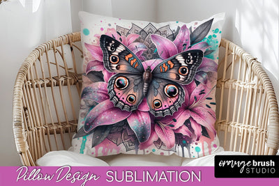 Butterfly Pillow Cover - Flowers Pillow Sublimation Sublimation OrangeBrushStudio 