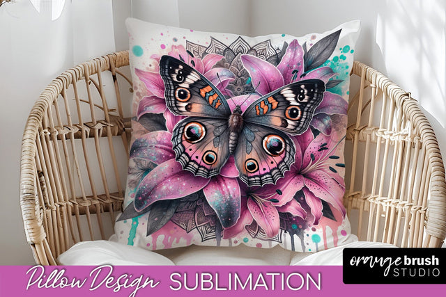 Butterfly Pillow Cover - Flowers Pillow Sublimation Sublimation OrangeBrushStudio 