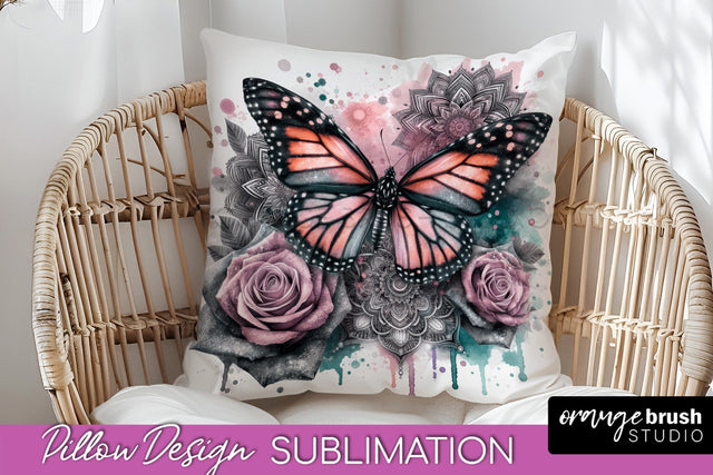 Butterfly Pillow Cover - Flowers Pillow Sublimation Sublimation OrangeBrushStudio 
