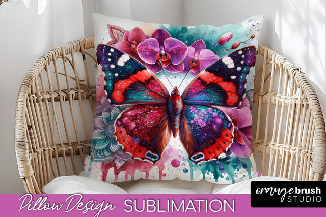Butterfly Pillow Cover - Flowers Pillow Sublimation Sublimation OrangeBrushStudio 