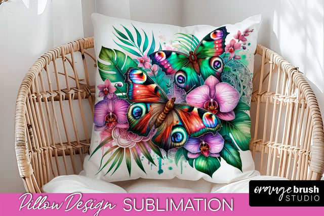 Butterfly Pillow Cover - Flowers Pillow Sublimation Sublimation OrangeBrushStudio 