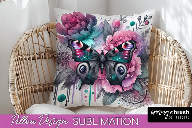 Butterfly Pillow Cover - Flowers Pillow Sublimation Sublimation OrangeBrushStudio 