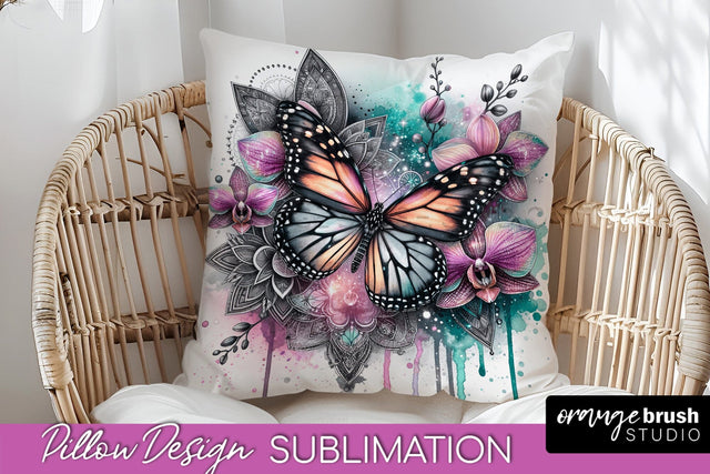 Butterfly Pillow Cover - Flowers Pillow Sublimation Sublimation OrangeBrushStudio 