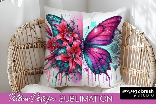 Butterfly Pillow Cover - Flowers Pillow Sublimation Sublimation OrangeBrushStudio 