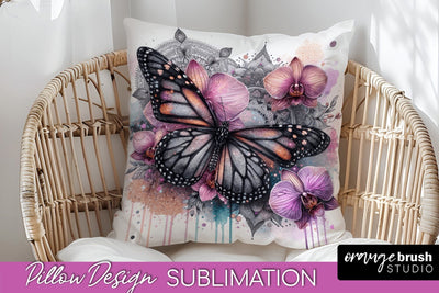 Butterfly Pillow Cover - Flowers Pillow Sublimation Sublimation OrangeBrushStudio 