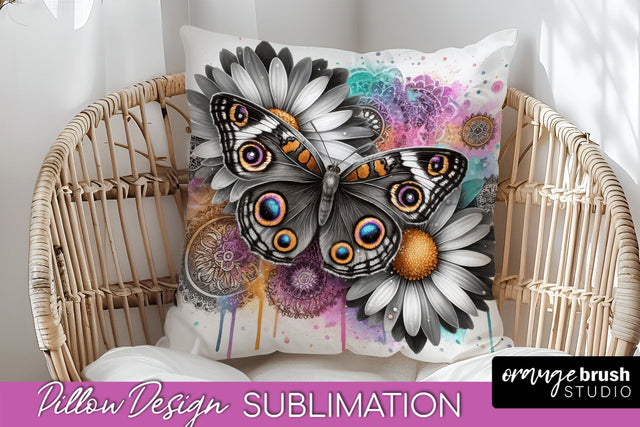 Butterfly Pillow Cover - Flowers Pillow Sublimation Sublimation OrangeBrushStudio 