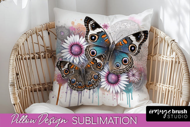 Butterfly Pillow Cover - Flowers Pillow Sublimation Sublimation OrangeBrushStudio 