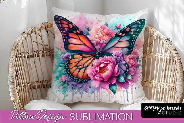 Butterfly Pillow Cover - Flowers Pillow Sublimation Sublimation OrangeBrushStudio 