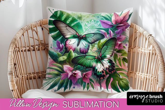 Butterfly Pillow Cover - Flowers Pillow Sublimation Sublimation OrangeBrushStudio 