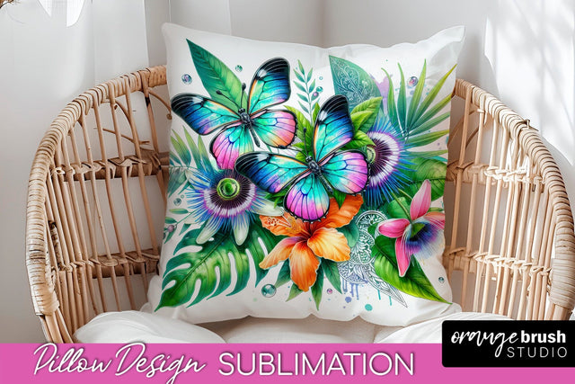 Butterfly Pillow Cover - Flowers Pillow Sublimation Sublimation OrangeBrushStudio 