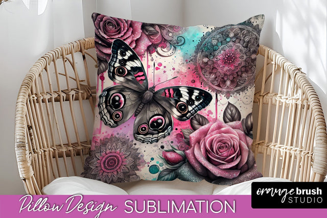 Butterfly Pillow Cover - Flowers Pillow Sublimation Sublimation OrangeBrushStudio 
