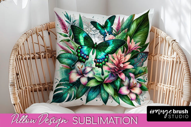 Butterfly Pillow Cover - Flowers Pillow Sublimation Sublimation OrangeBrushStudio 